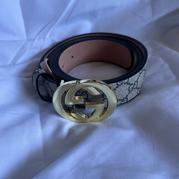 Gucci Women's Gold and Gray Monogram Belt - Picture 1 of 4